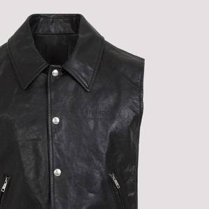 GIVENCHY Men's Black Leather Vest for SS24