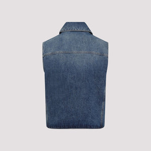 GIVENCHY Men's Indigo Blue Embroidered Denim Vest for SS24