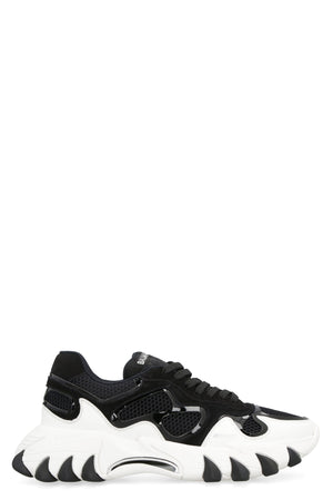 BALMAIN Men's Black Suede Sneakers with Leather and Polyurethane Inserts