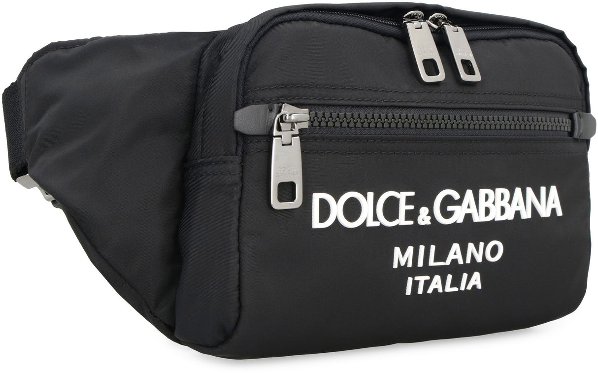 DOLCE & GABBANA Nylon Belt Bag with Contrast Logo and Metal Hardware