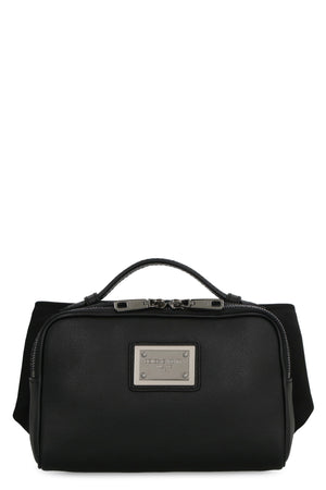 DOLCE & GABBANA Black Leather Belt Handbag with Logo for Men - FW23 Collection