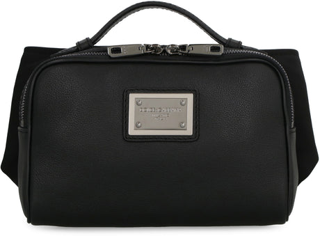 DOLCE & GABBANA Black Leather Belt Handbag with Logo for Men - FW23 Collection