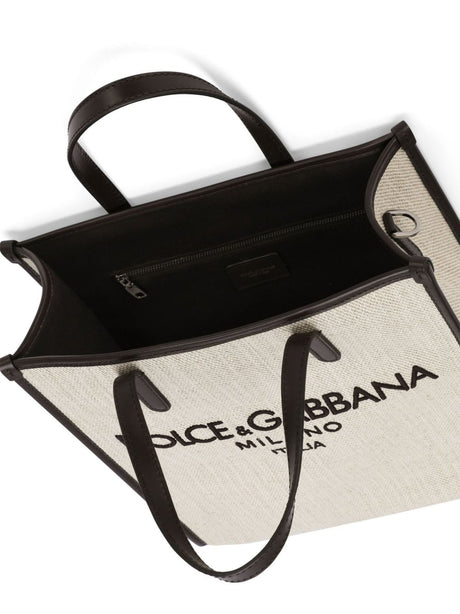 DOLCE & GABBANA Men's Tan Cotton Tote Handbag for Fall/Winter 2023