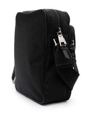 DOLCE & GABBANA Men's Black Nylon Messenger Handbag with Leather Details and Adjustable Strap for SS24