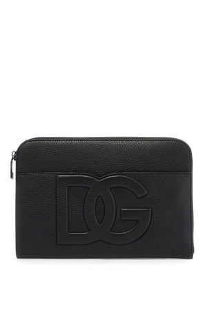 DOLCE & GABBANA Luxurious Grainy Leather Pouch Handbag, 27x19x4 cm