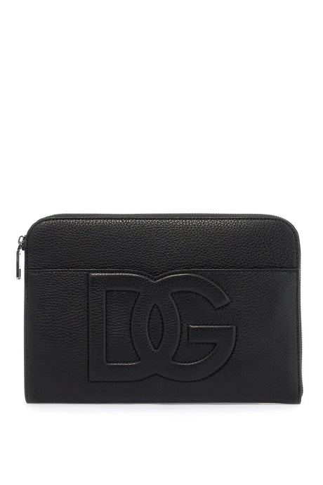 DOLCE & GABBANA Luxurious Grainy Leather Pouch Handbag, 27x19x4 cm