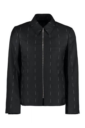 GIVENCHY Black Logo Print Zippered Wool Jacket for Men - FW23 Collection