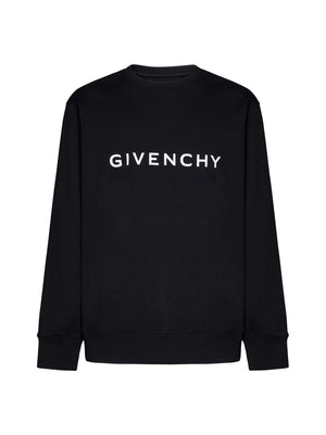 Men's Black Givenchy Cotton Sweatshirt with Logo Print and Ribbed Edges