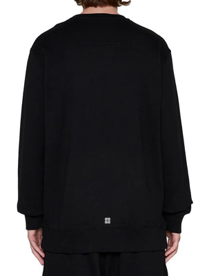 Men's Black Givenchy Cotton Sweatshirt with Logo Print and Ribbed Edges