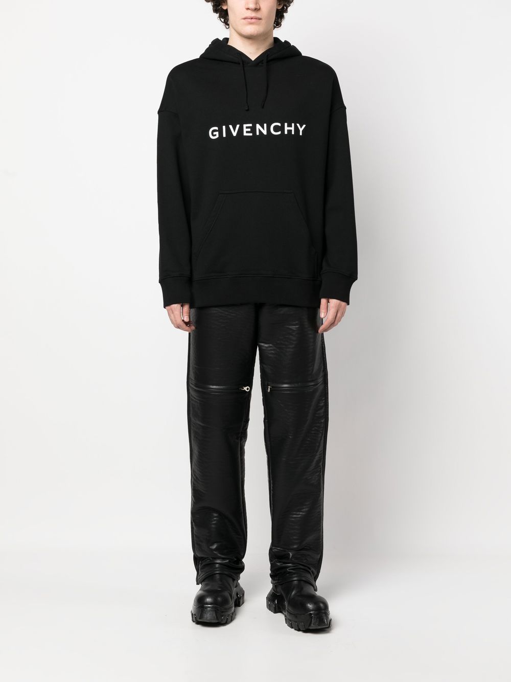 GIVENCHY Black Cotton Logoed Hoodie for Men