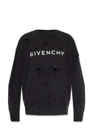 GIVENCHY Men's Distressed Logo Cotton Sweatshirt in Black for FW23