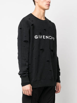 GIVENCHY Men's Distressed Logo Cotton Sweatshirt in Black for FW23