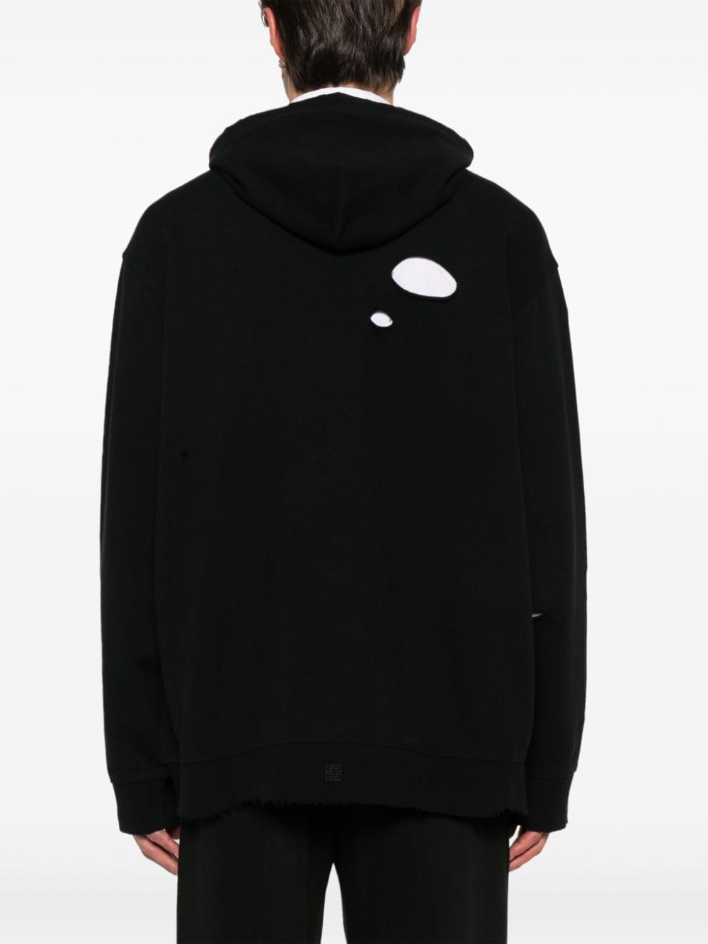 GIVENCHY Men's Black Cotton Hoodie with Distressed Finish and Signature 4G Motif