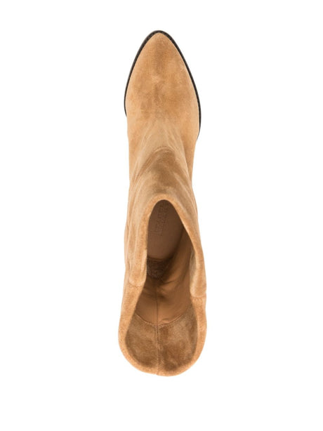 ISABEL MARANT Chic Camel Suede Slip-On Boots with Mid Cone Heel