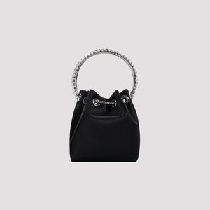 JIMMY CHOO BON BON BUCKET Handbag - Satin with Rigid Metal Handle and Crystal Embellishments