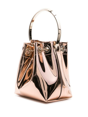 JIMMY CHOO The Bon Bon Bucket Handbag in Mirror-Effect Metallic Fabric