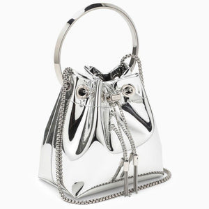 JIMMY CHOO The Bon Bon Bucket Handbag in Mirror-Effect Metallic Fabric