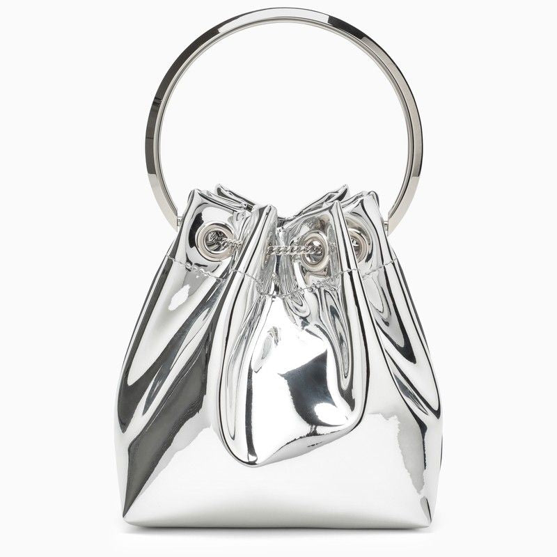 JIMMY CHOO The Bon Bon Bucket Handbag in Mirror-Effect Metallic Fabric