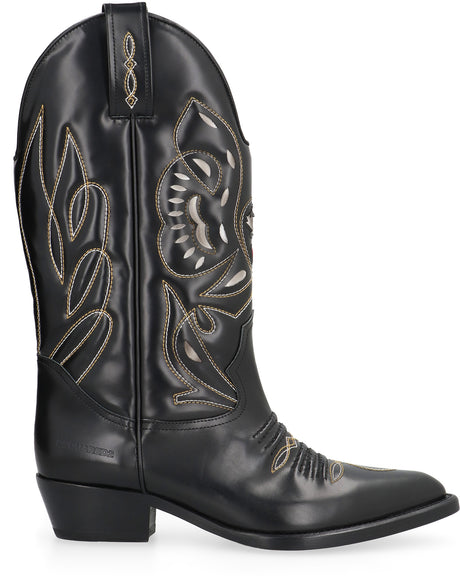 DSQUARED2 Women's Pointy Toe Contrast Stitch Western Boots - Black
