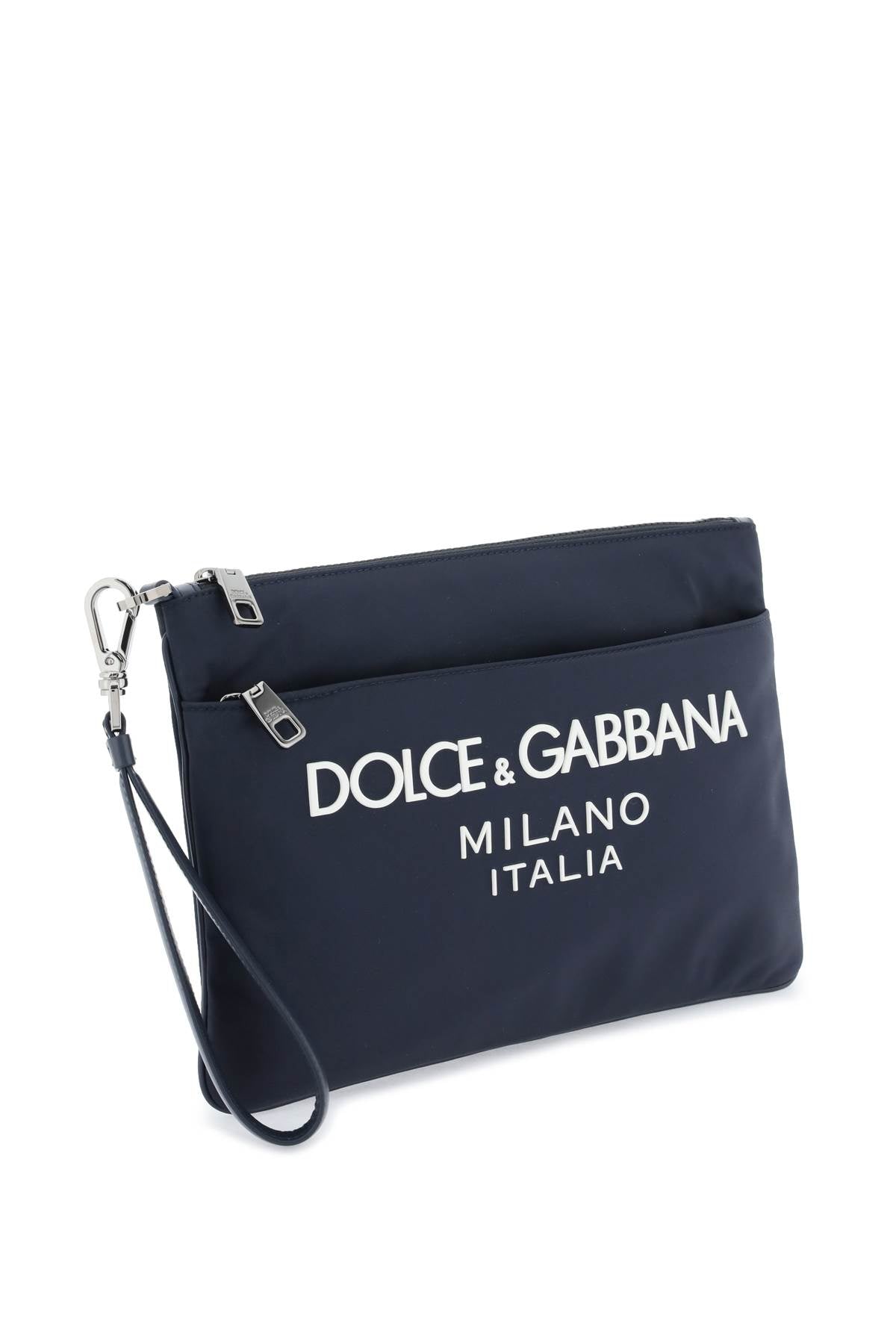 DOLCE & GABBANA Men's Blue Nylon and Leather Clutch - SS24 Collection