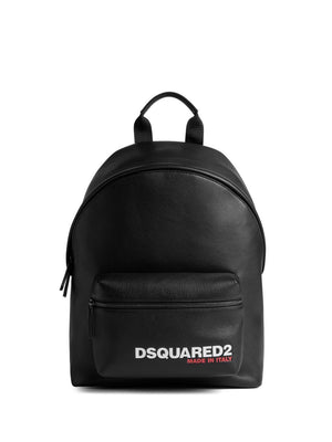 DSQUARED2 Grained Leather Men's Backpack with Contrasting Logo Print