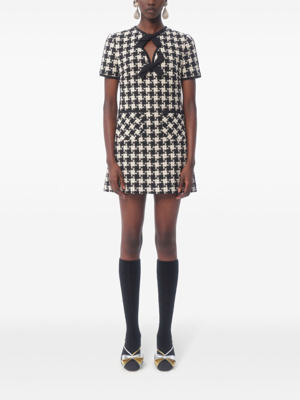 VALENTINO Geometric Mini Short Dress with Bow Detailing