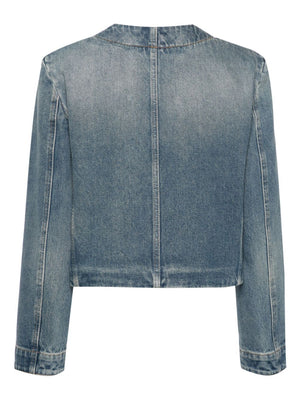 GIVENCHY Indigo Blue Denim Jacket with Signature 4G Motif and Chain-Link Detailing for Women