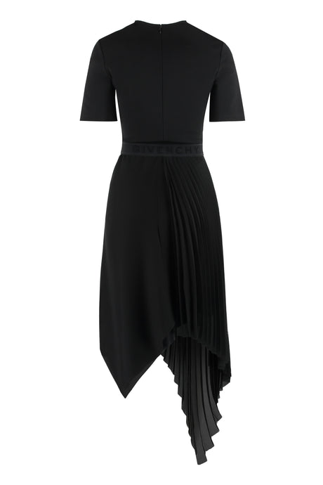 GIVENCHY Black Pleated Midi Dress with Asymmetric Hem for Women