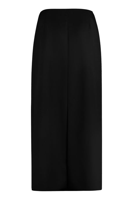 Chân váy len đen cho phụ nữ với đai quấn và xẻ sau FW23