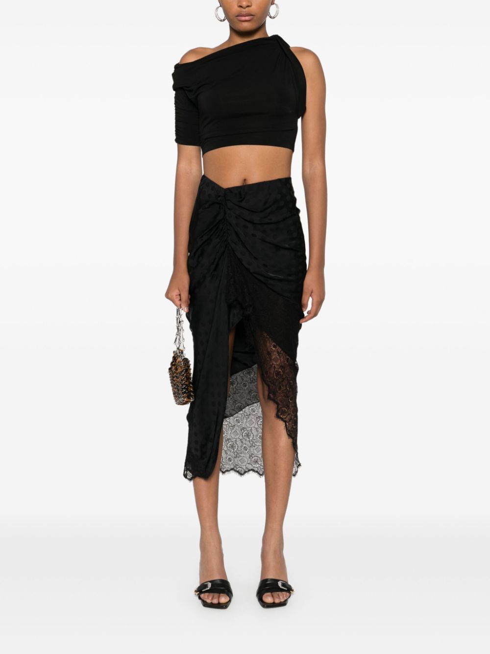 GIVENCHY Long Black Polka Dot Lace Skirt for Women