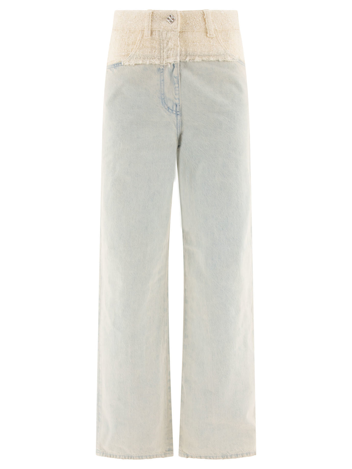 GIVENCHY Oversized High-Rise Straight Cut Denim-Tweed Jeans with Iconic 4G Embellishment