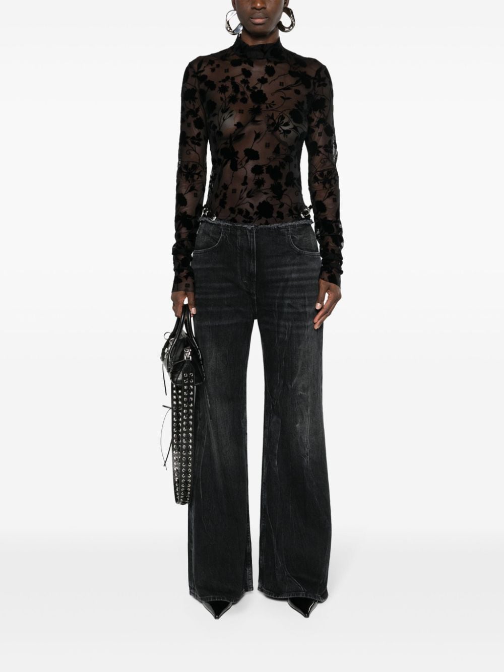 GIVENCHY Flared Black Wide-Leg Denim Jeans for Women in SS24 Season