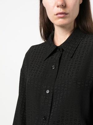 GIVENCHY Black Oversized Silk Shirt with Allover Logo Print for Women