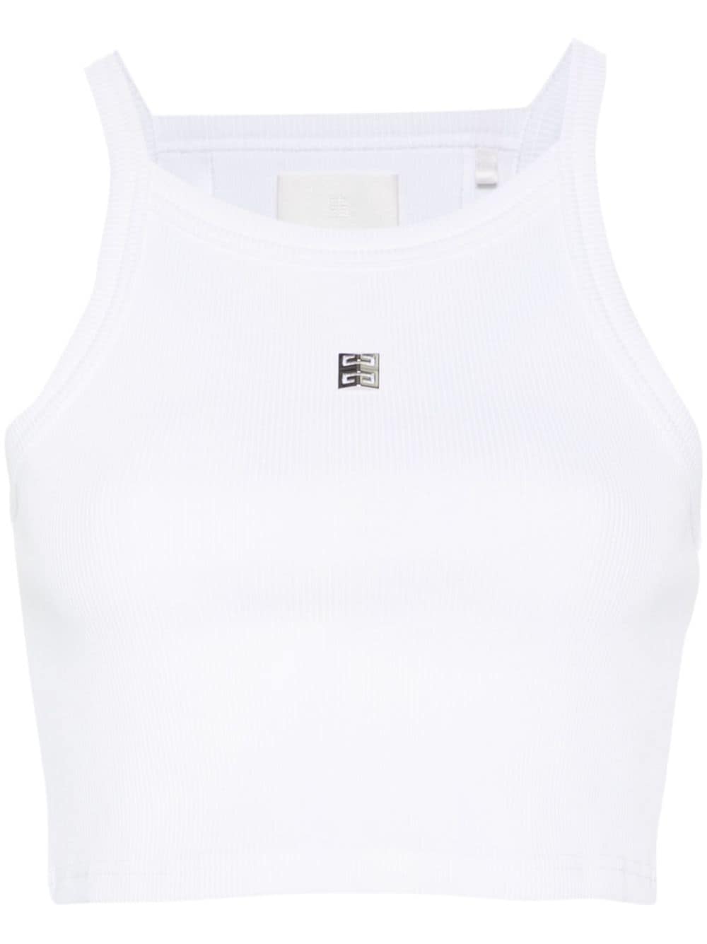 GIVENCHY White Cotton Cropped Top with Silver-Tone Plaque Detailing