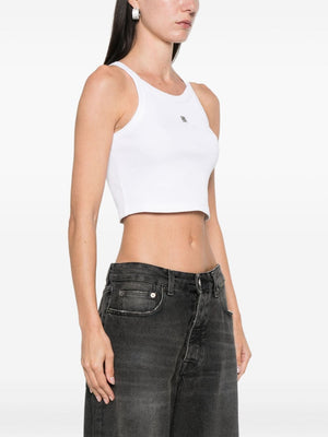 GIVENCHY White Cotton Cropped Top with Silver-Tone Plaque Detailing