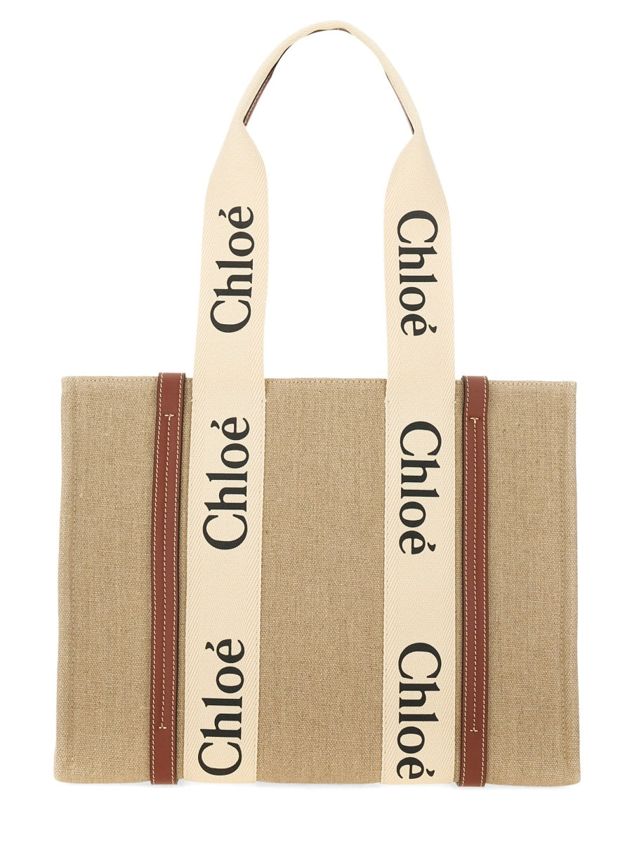 CHLOÉ Linen & Leather Tote Handbag