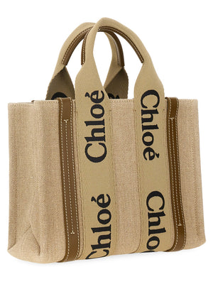 CHLOÉ Mini Linen and Leather Tote Handbag