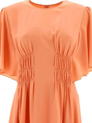 CHLOÉ Pink Wing-Sleeve Flared Dress in 100% Silk