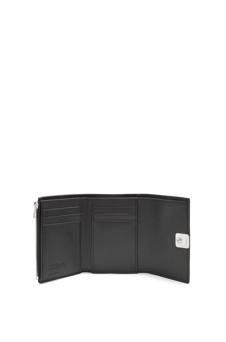 LOEWE Black Grained Calfskin Vertical Wallet with Silver Anagram Closure