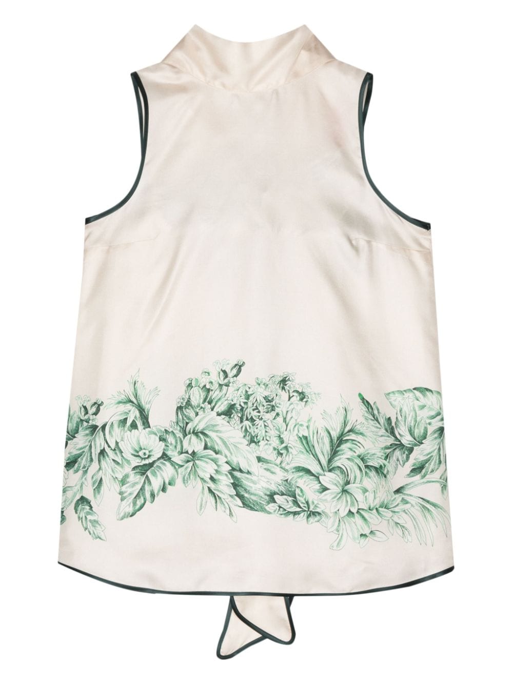 F.R.S FOR RESTLESS SLEEPERS Floral Silk Halter Top - Beige and Dark Green