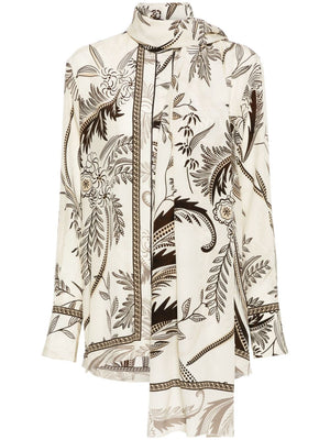 F.R.S FOR RESTLESS SLEEPERS Elegant Floral Silk Shirt with Scarf Detail