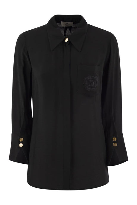 ELISABETTA FRANCHI Stylish 3/4 Sleeve Georgette Shirt with Logo Patch