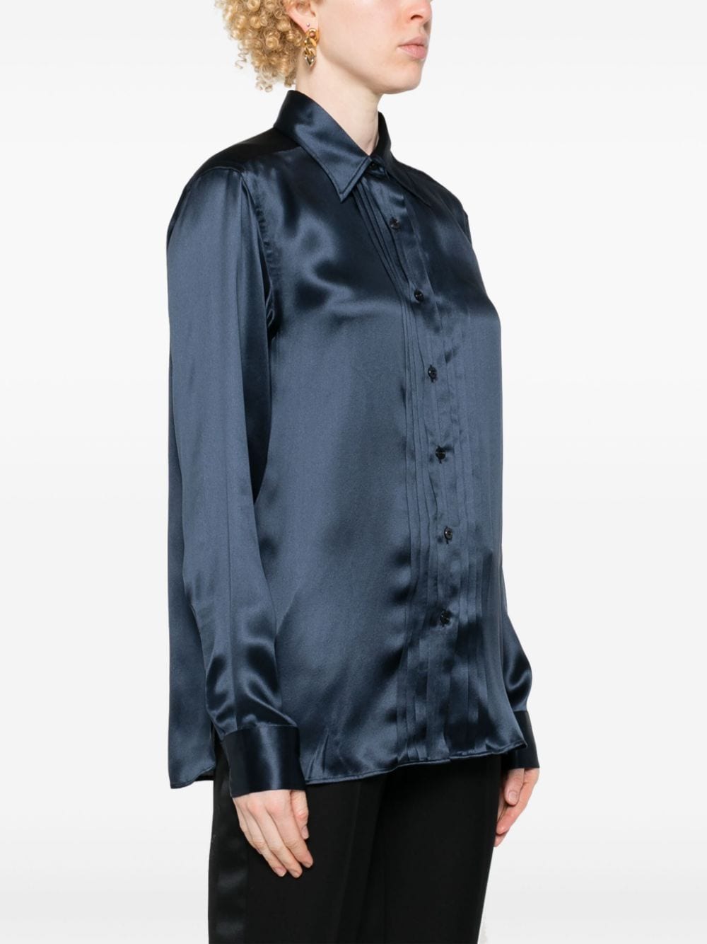 TOM FORD Elegant Navy Silk Charmeuse Shirt