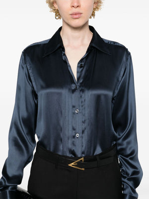 TOM FORD Elegant Navy Silk Charmeuse Shirt