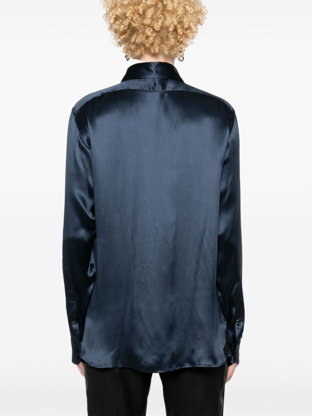 TOM FORD Elegant Navy Silk Charmeuse Shirt