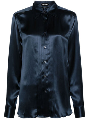 TOM FORD Elegant Navy Silk Charmeuse Shirt