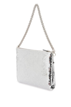 JIMMY CHOO Gray Sequin Shoulder Bag with Chain Handle and Logo Lettering