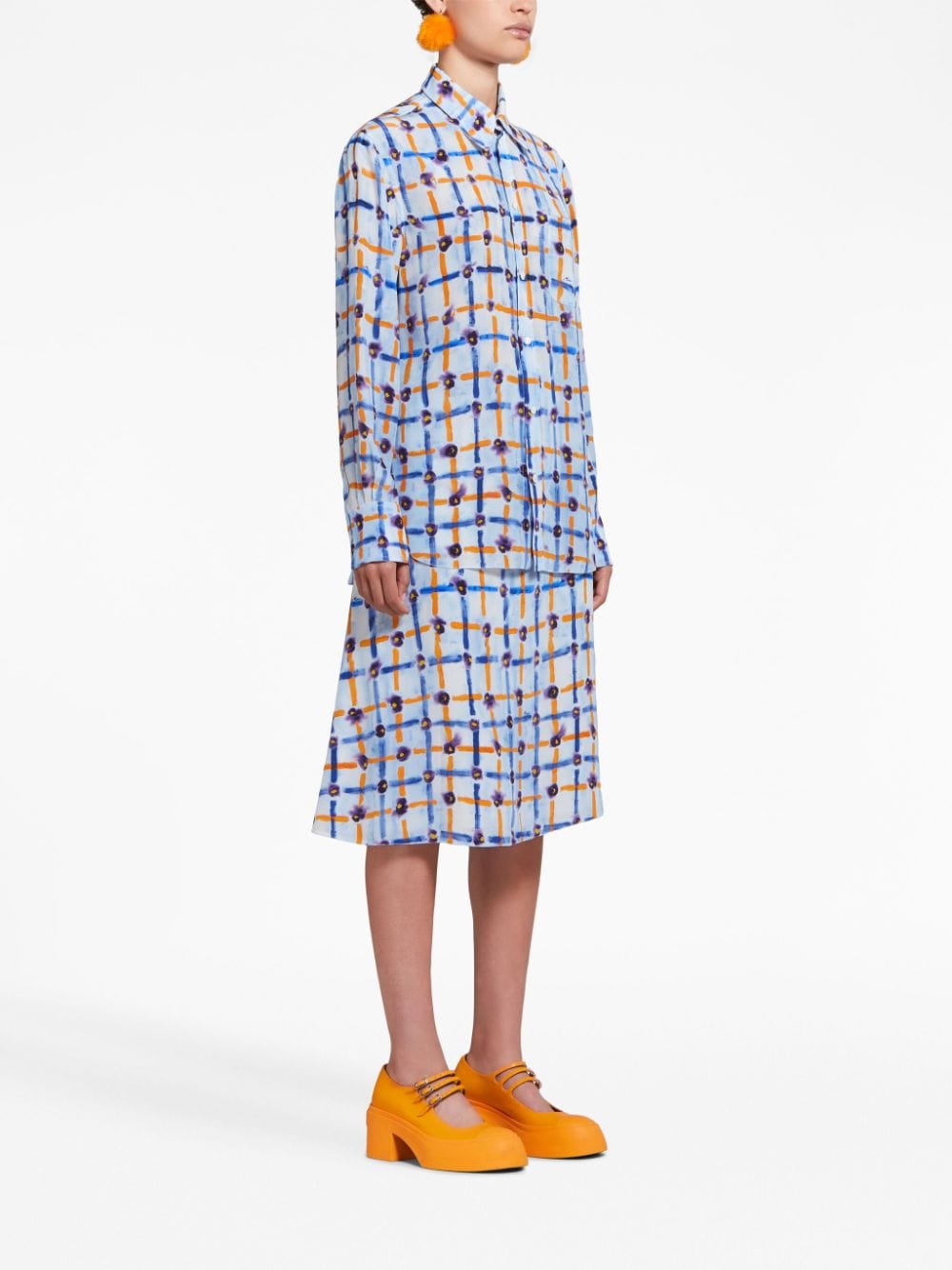 MARNI Unique Mix-Print Pointed Collar Silk Shirt