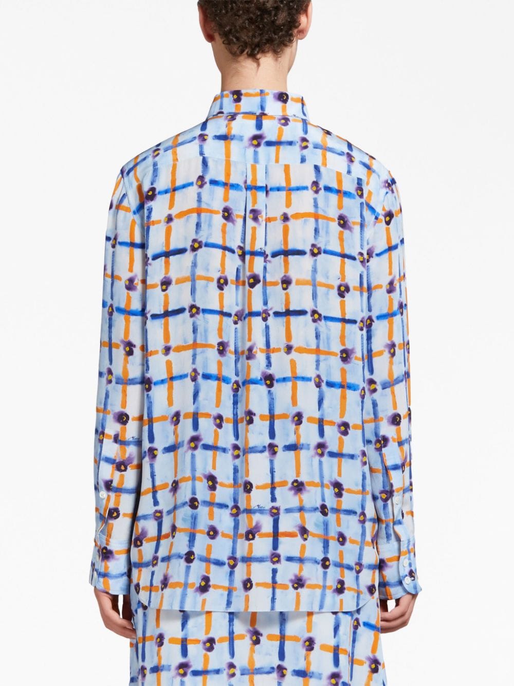 MARNI Unique Mix-Print Pointed Collar Silk Shirt