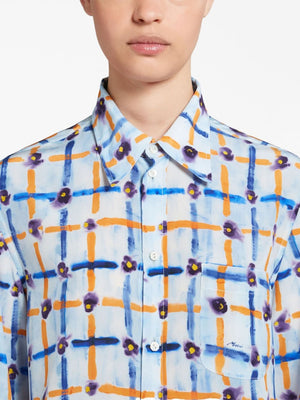 MARNI Unique Mix-Print Pointed Collar Silk Shirt